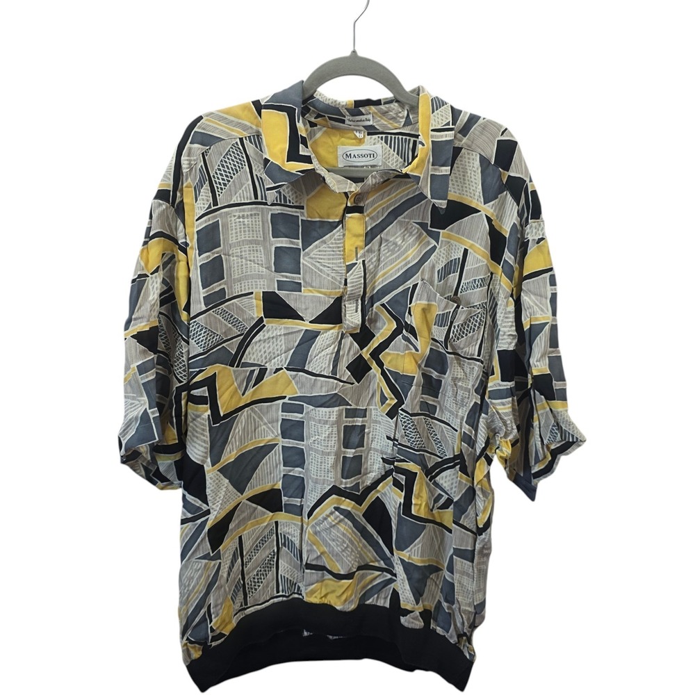Massoti Italy Shirt Mens 2XL 100% Viscose Abstract Geometric Art Print Vintage